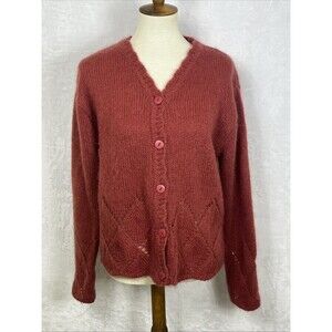 Vintage Victoria Holley Cardigan Sweater Mohair Wool Blend Red Size Medium